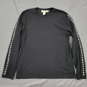 HM LOGG Mens Large Black Future Unknown Graphic Long Sleeve T-Shirt Cotton Tee